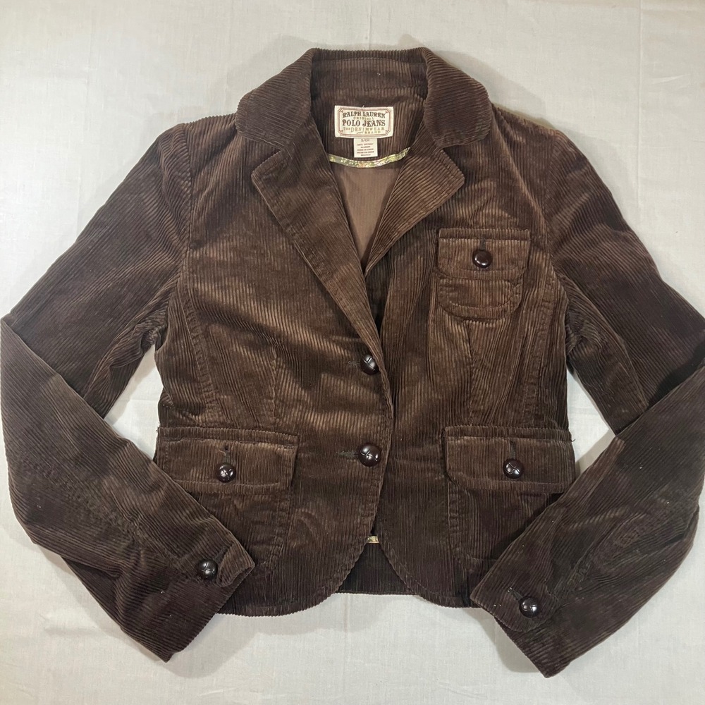Ralph Lauren Polo Jeans Co Brown Corduroy Blazer Jacket Womens Small RN67437